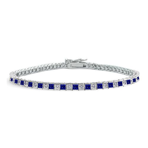 Narrow Tennis Bracelet in Princess-cut Blue and Clear CZs